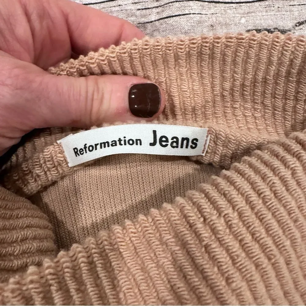 Reformation Tan Ribbed Mock Neck Sweater; Boxy, Cropped, Oversized XS